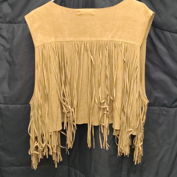 Western Fringe Vest Womens 3X Tan Faux Suede Cowboy Festival Boho Hippie Style - Picture 2 of 5